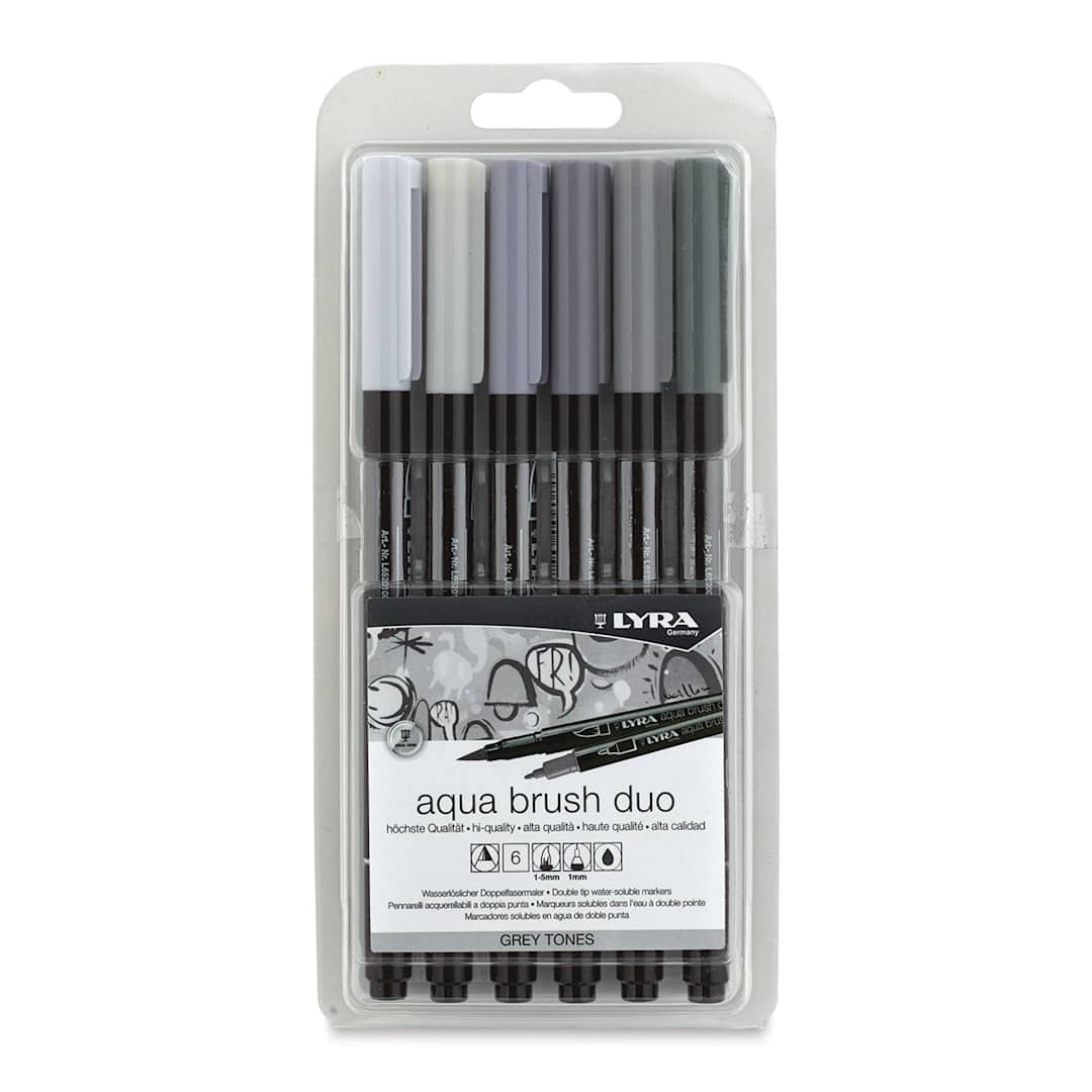 Open in modal - Lyra Aqua Brush Duo Markers - Grey Colors, Set of 6