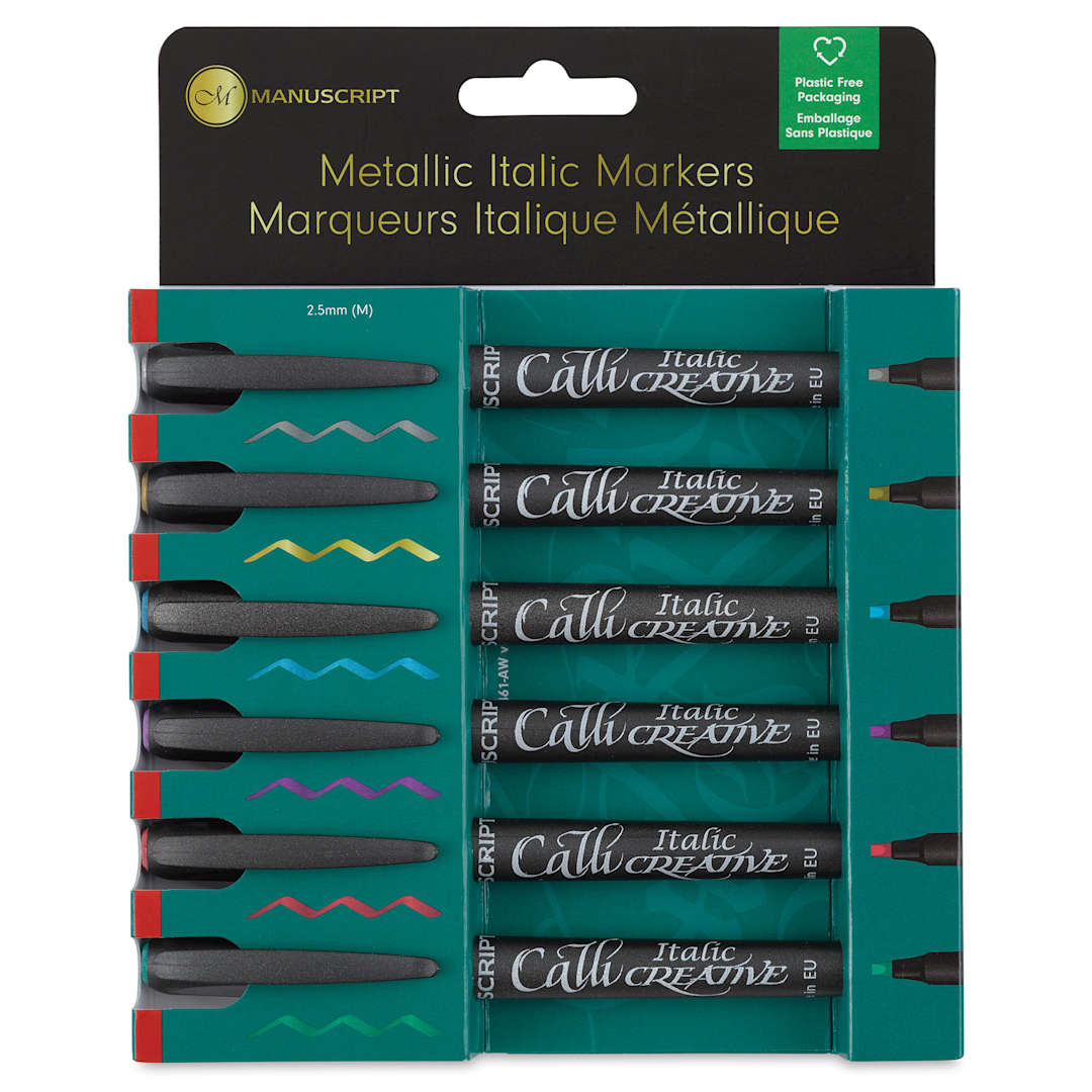 Open in modal - Manuscript CalliCreative Italic Marker - Metallic, Set of 6, front of the packaging
