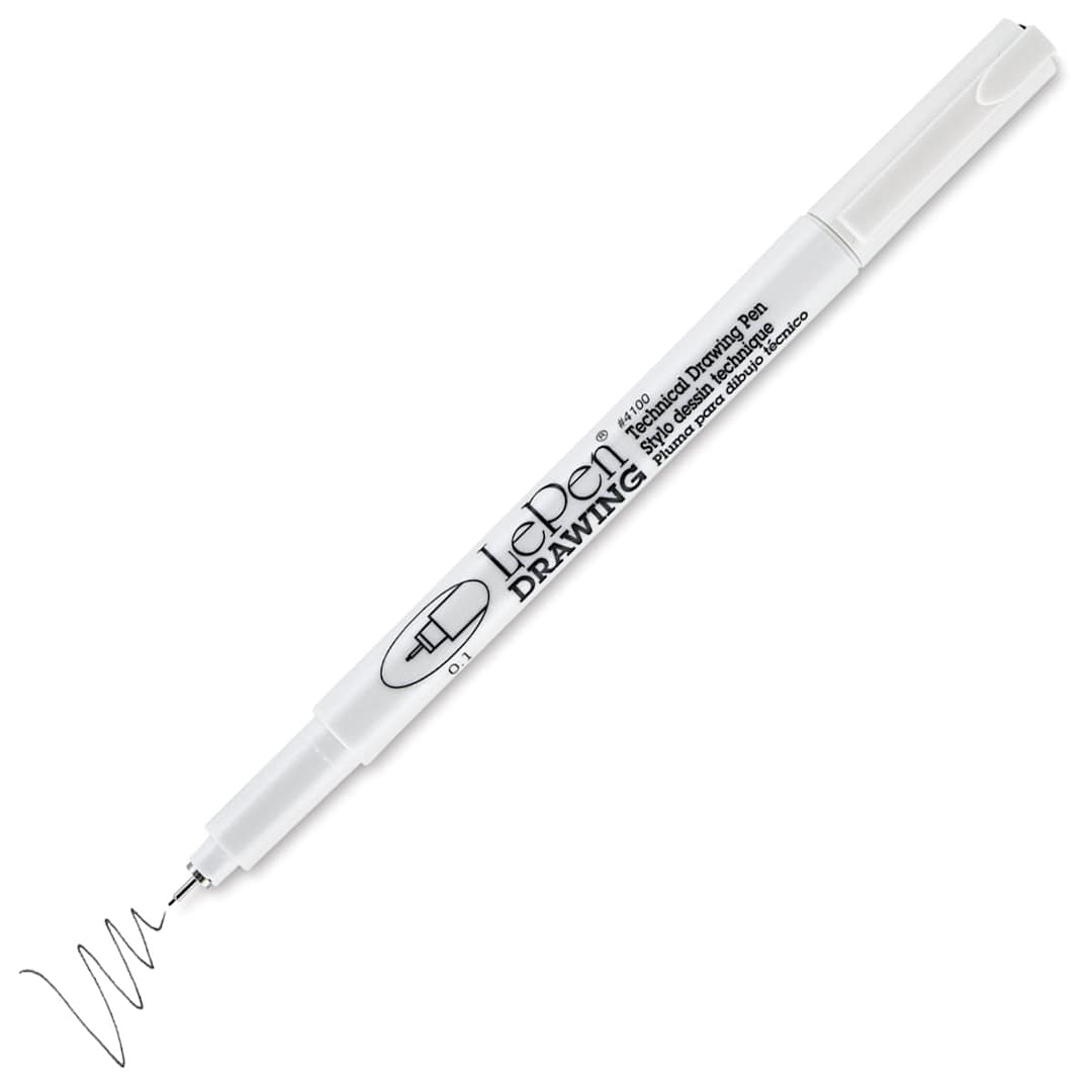Open in modal - Marvy Uchida LePen Technical Drawing Pen - 0.1 mm Tip, Black (cap off with example swatch)