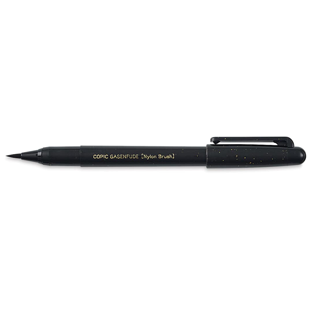 Open in modal - Copic Gasenfude Brush Tip Pen - Brush pen shown horizontally and uncapped to show tip