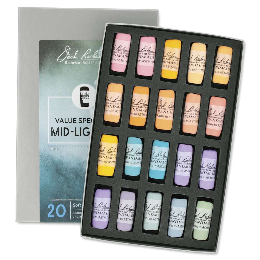 Open in modal - Richeson Soft Handrolled Pastels - Mid Lights 3, Set of 20