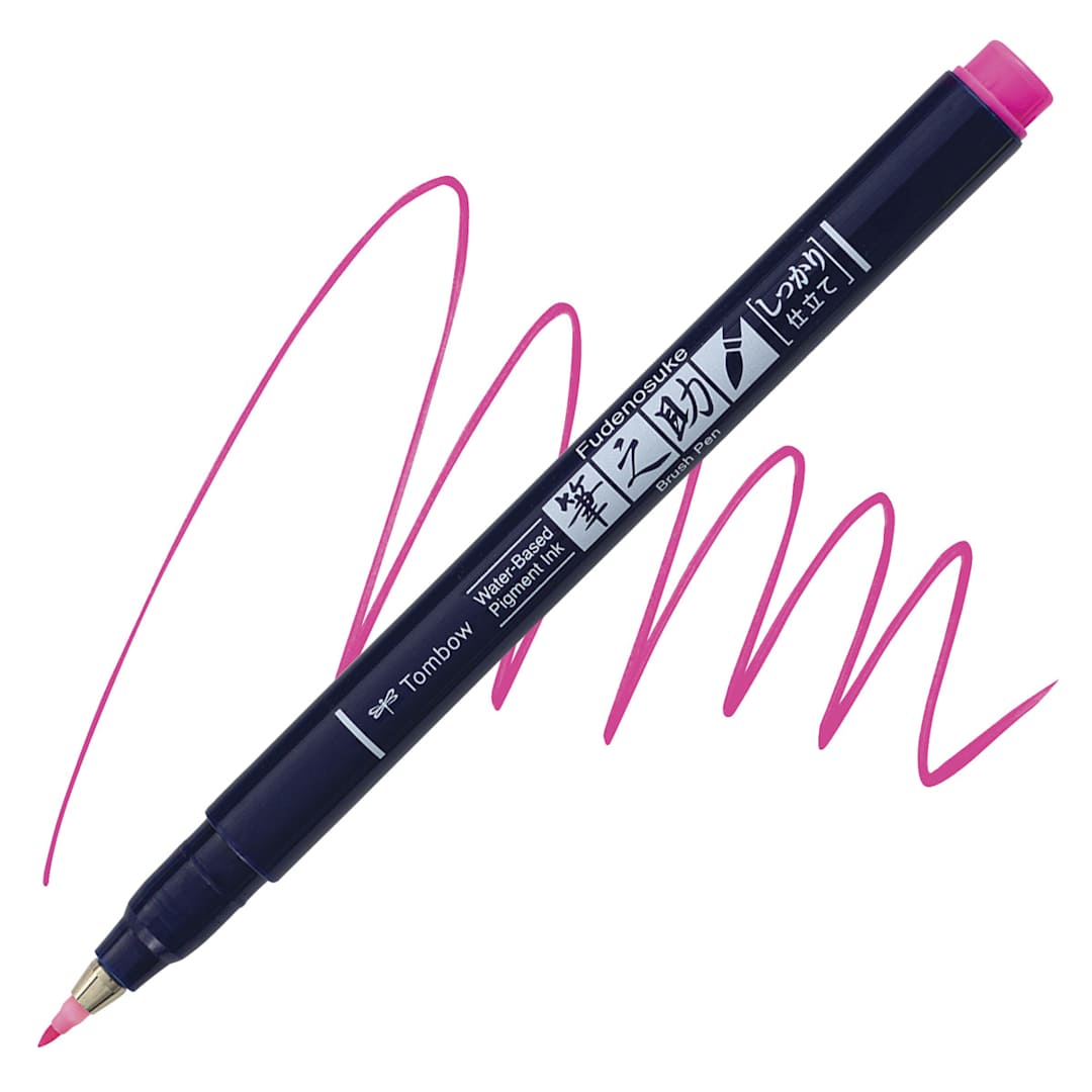 Open in modal - Tombow Fudenosuke Brush Pen - Pink Neon, Hard Tip pen and swatch