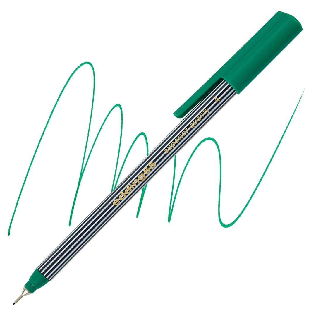 Open in modal - Edding 55 Fineliner Pen - Green, 0.3mm pen and swatch