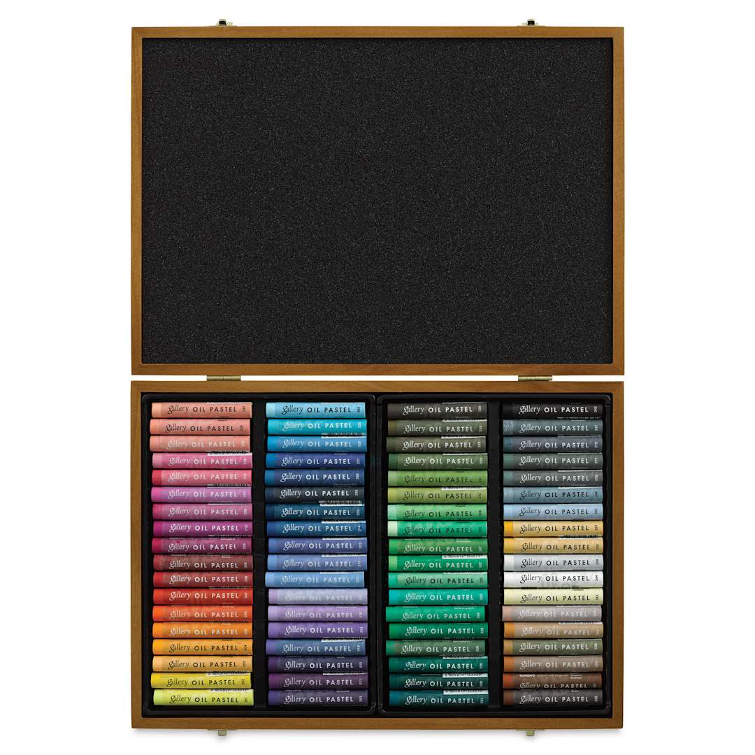 Open in modal - Mungyo Gallery Artists' Soft Oil Pastels - Set of 72, Wooden Box (contents)
