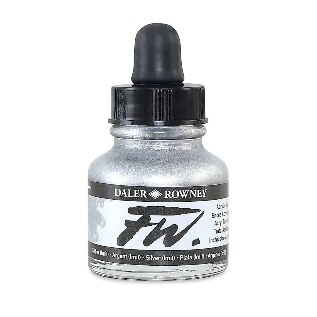 Open in modal - Daler-Rowney FW Acrylic Water-Resistant Artists Ink - 1 oz, Silver