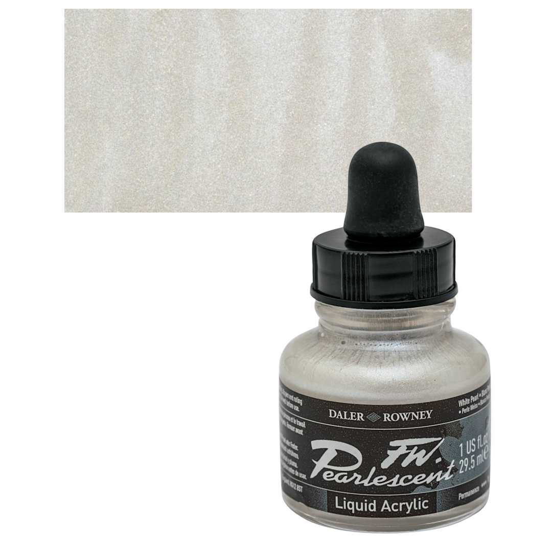 Open in modal - Daler-Rowney FW Acrylic Pearlescent Liquid Acrylic Artist's Ink - 1 oz, White Pearl and swatch