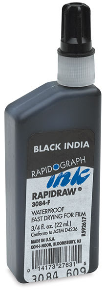 Open in modal - Koh-I-Noor Rapidraw Black India Ink - Bottle of Rapidraw Ink at angle