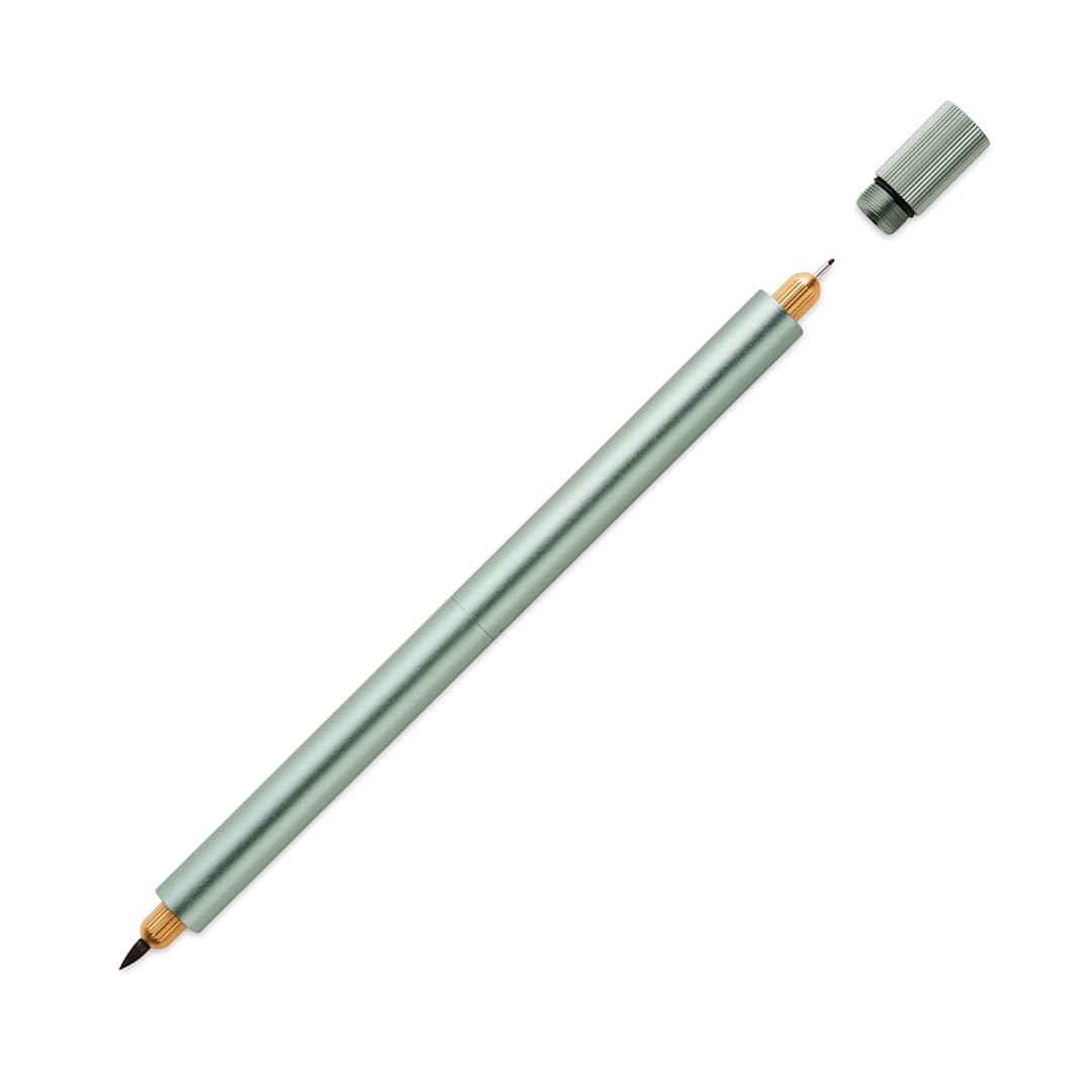 Open in modal - Tom's Studio Lumos Pro Refillable Dual Tip Pen Set - Sage, pen with cap off