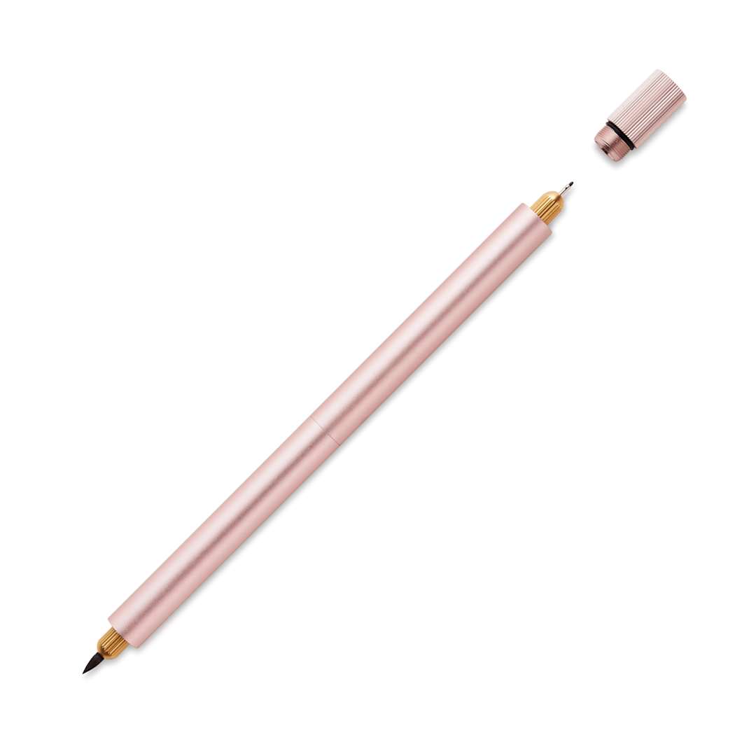 Open in modal - Tom's Studio Lumos Pro Refillable Dual Tip Pen Set - Rose Gold, pen with cap removed
