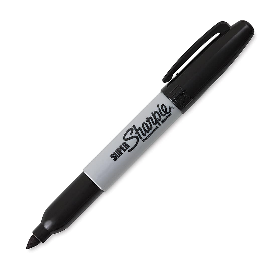 Open in modal - Super Sharpie Marker - Angled view of uncapped Black Marker
