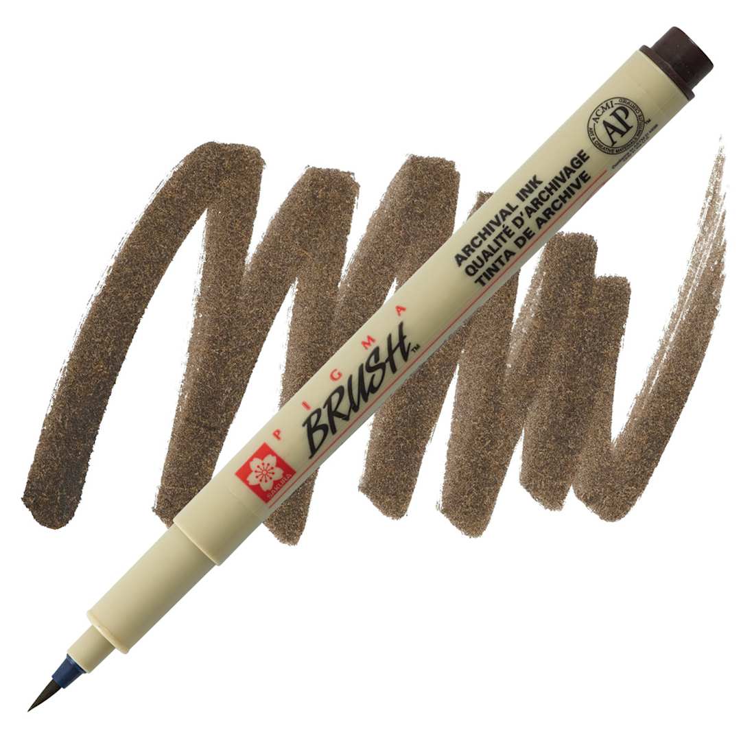 Open in modal - Sakura Pigma Brush Marker - Sepia marker and swatch