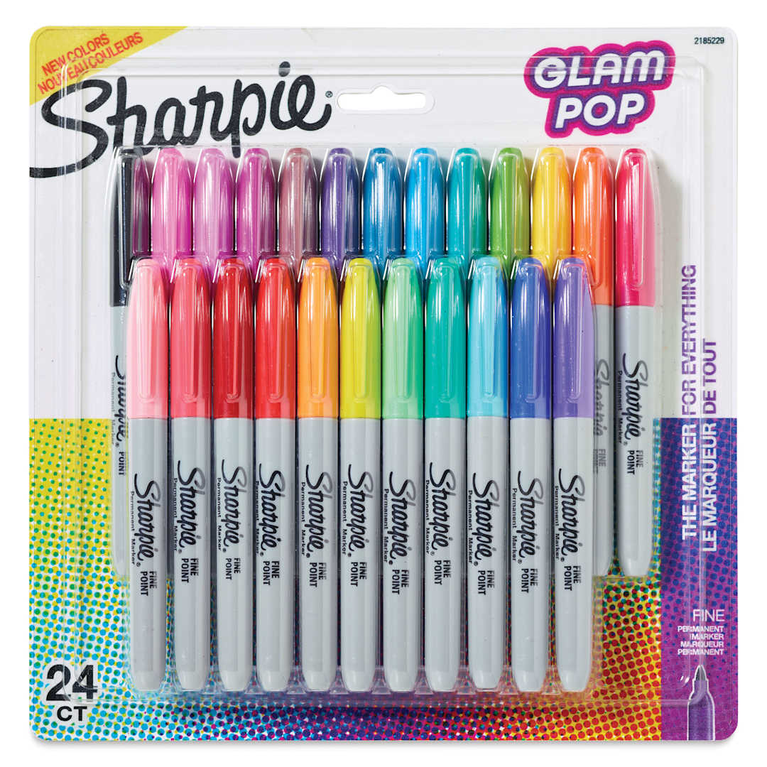 Open in modal - Sharpie Fine Point Permanent Markers - Glam Pop Colors, Set of 24, front of the packaging