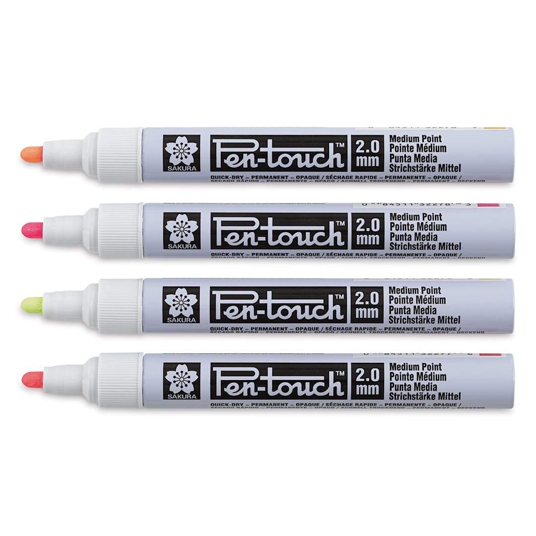 Open in modal - Sakura Pen-Touch Paint Markers - Fluorescent Colors, Medium Tip, Set of 4 (markers out of package)