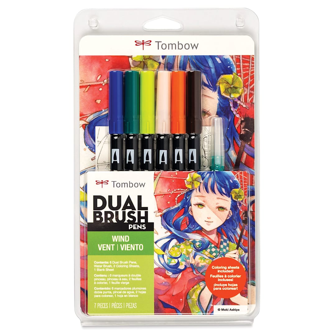 Open in modal - Tombow Dual Brush Manga Illustration Pens - Wind, Kit of 10, front of the packaging