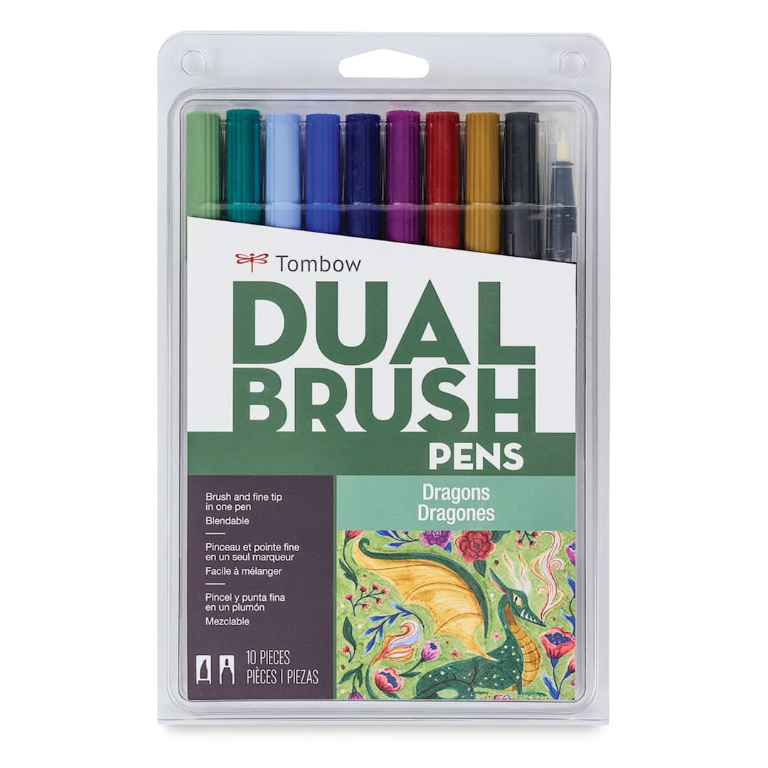 Open in modal - Tombow Dual Brush Pens - Dragons, Set of 10, front of packaging