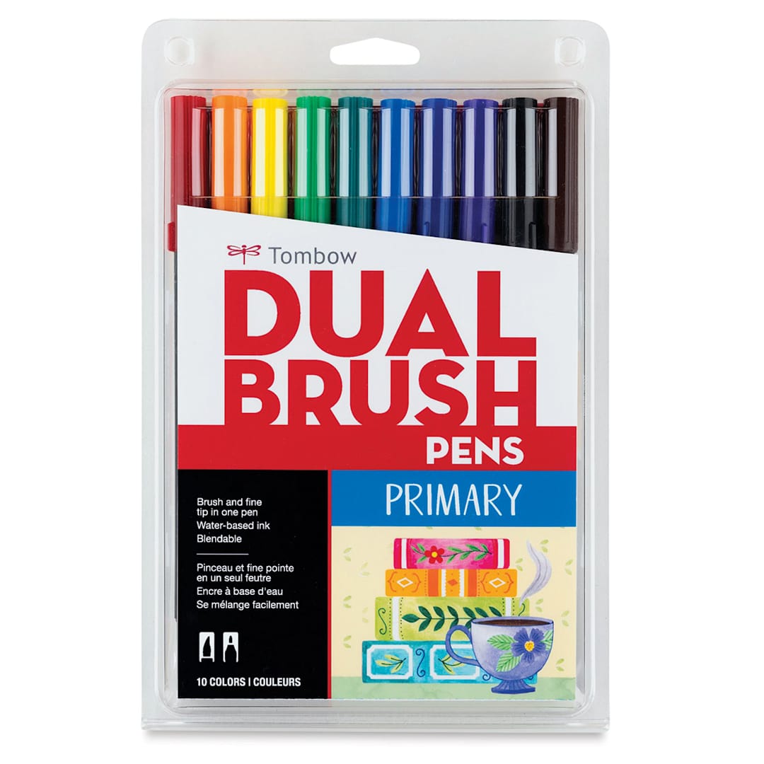 Open in modal - Tombow Dual Brush Pens - Primary Colors, Set of 10. Front of package.