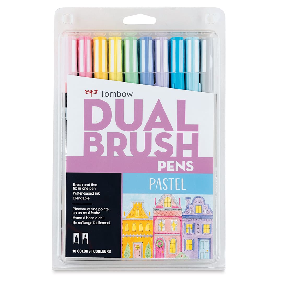 Open in modal - Tombow Dual Brush Pens - Pastel Colors, Set of 10. Front of package.