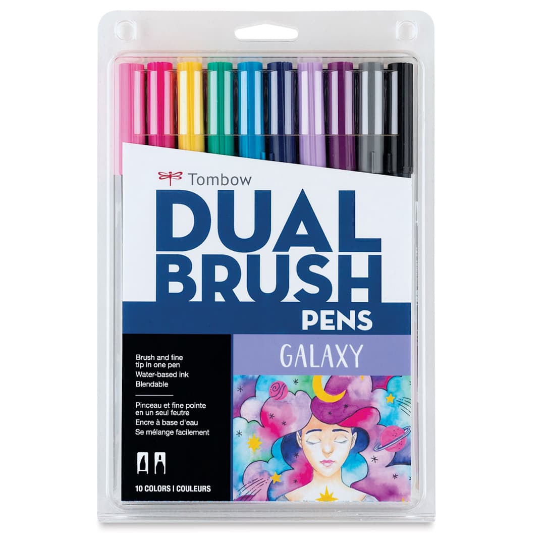Open in modal - Tombow Dual Brush Pens - Galaxy Colors, Set of 10. Front of package.