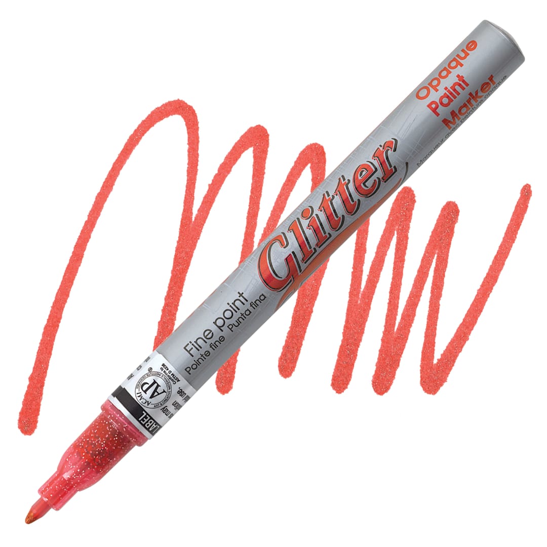 Open in modal - Decocolor Glitter Marker - Glitter Red, Fine Point marker and swatch