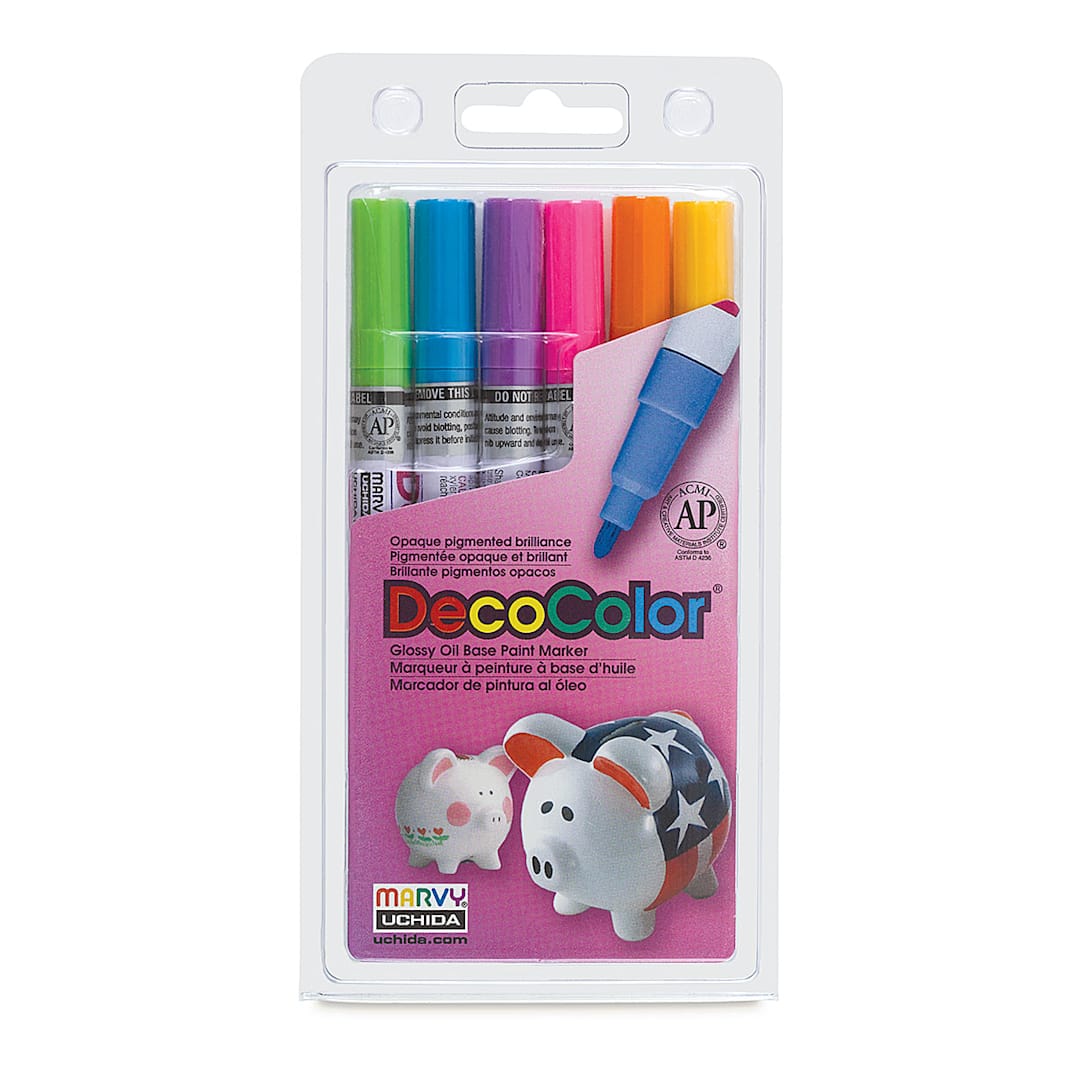 Open in modal - Decocolor Paint Markers - Hot Colors, Fine Tip, Set of 6 (front of package)