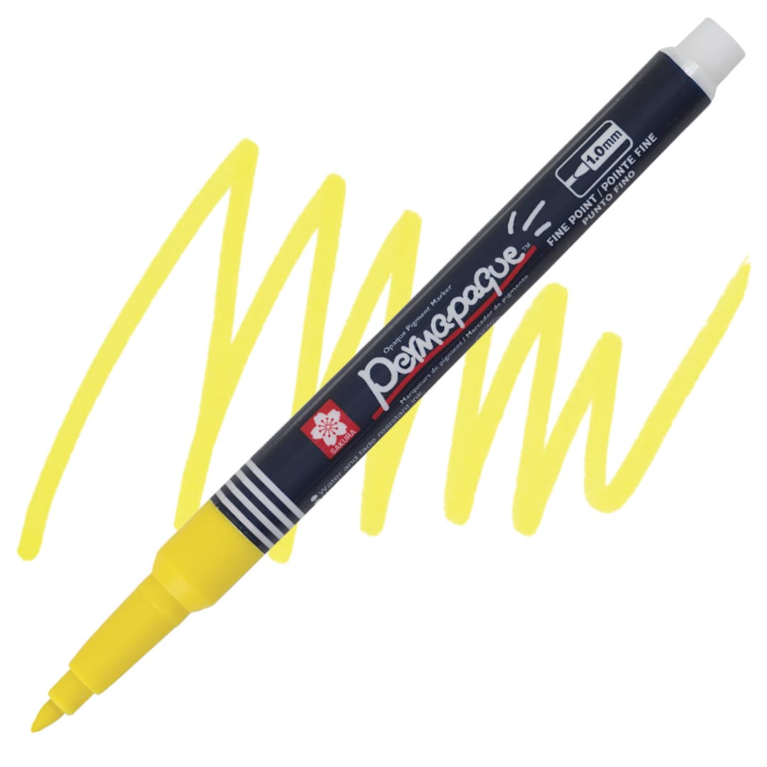 Open in modal - Sakura Permapaque Opaque Paint Marker - Yellow, Fine Point marker and swatch