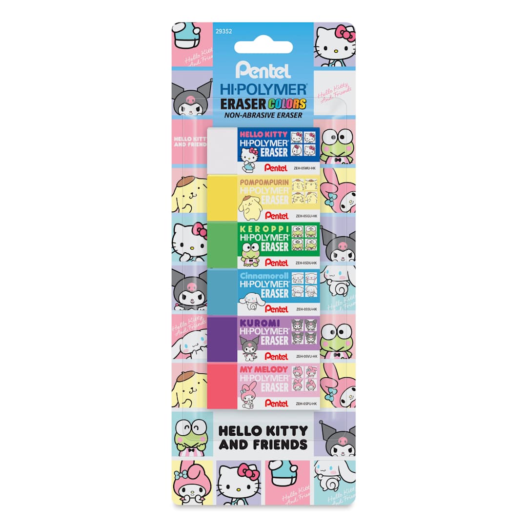 Open in modal - Pentel Hi-Polymer Erasers - Hello Kitty, Pkg of 6, front of packaging
