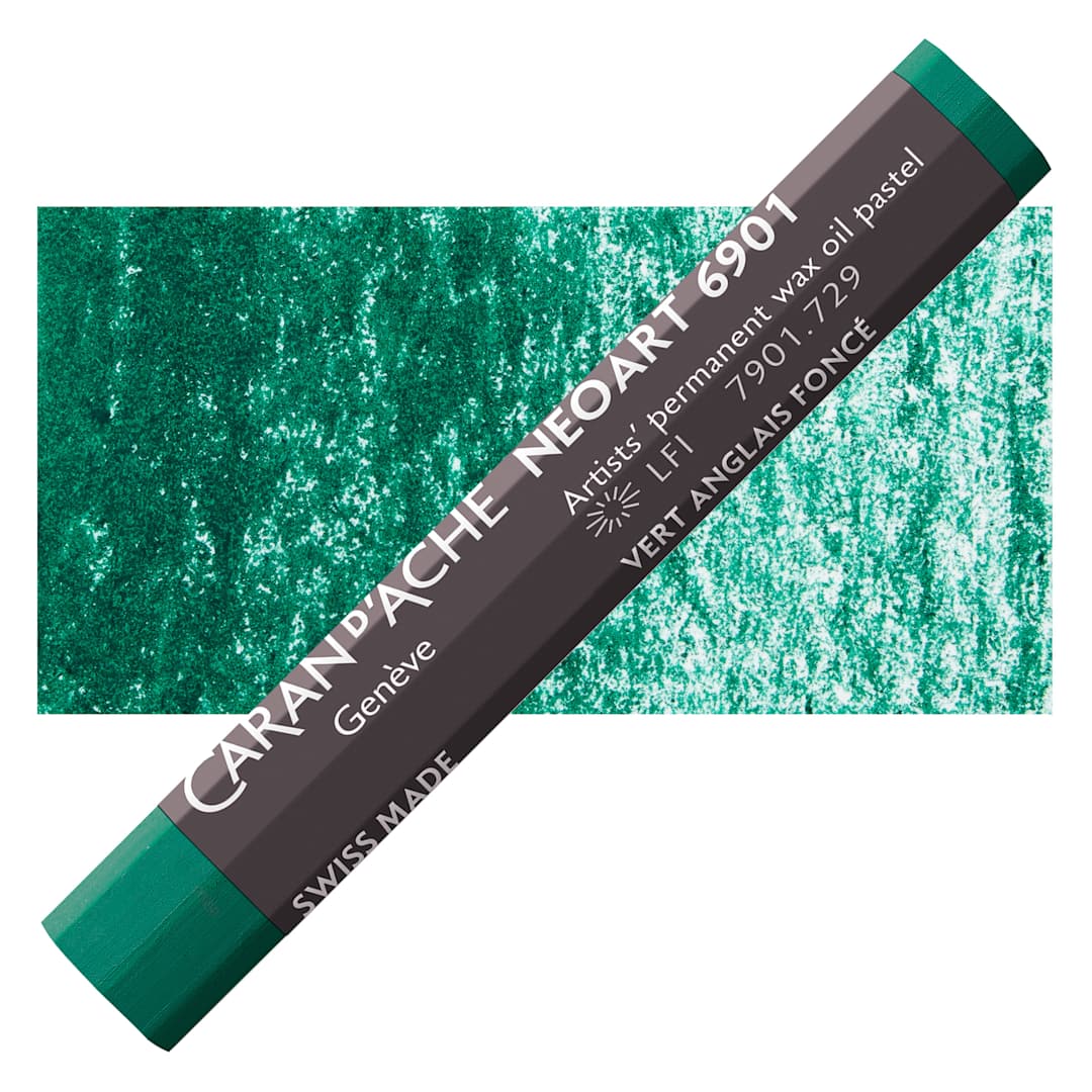 Open in modal - Caran d’Ache Neoart 6901 Pastel - Dark English Green, pastel and swatch
