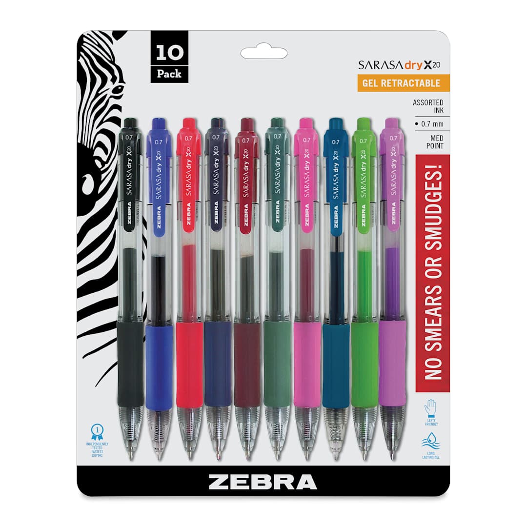 Open in modal - Zebra Sarasa Dry X20 Gel Retractable Pen - Front of Set of 10 package