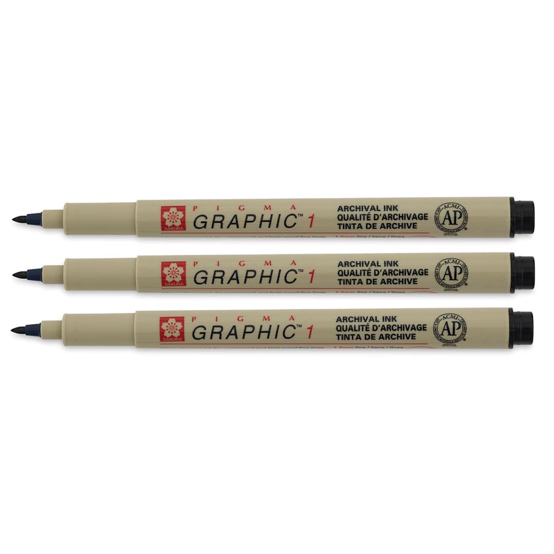 Open in modal - Sakura Pigma Graphic Pen Set -3 pens shown horizontally and open