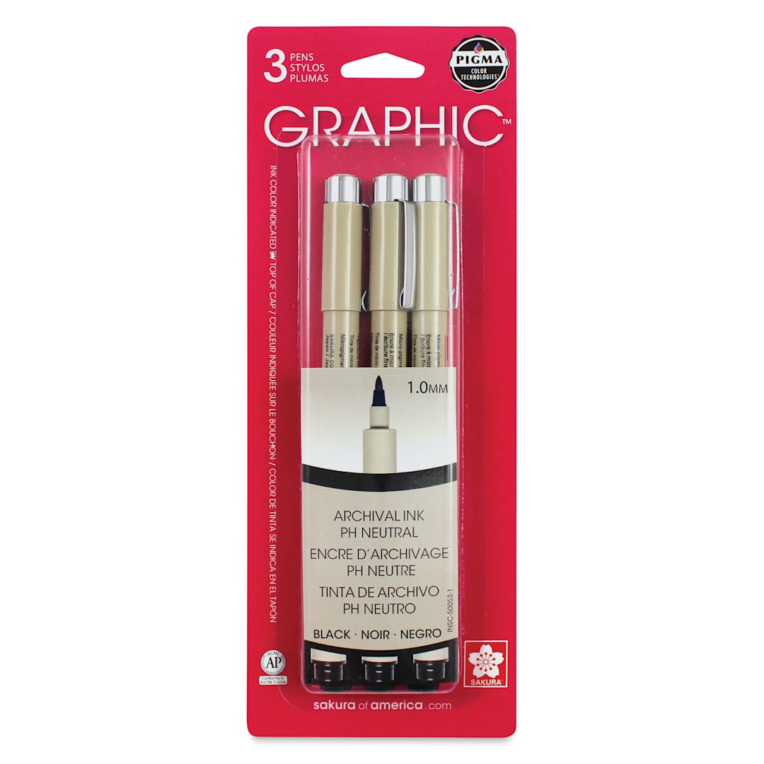 Open in modal - Sakura Pigma Graphic Pens - Set of 3, 1 mm, packaging
