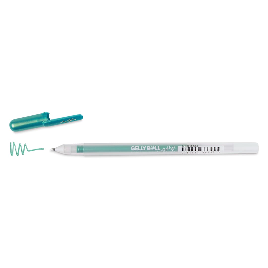 Open in modal - Sakura Gelly Roll Gold-Silver Shadow Pen - Gold/Green, Bold, cap off