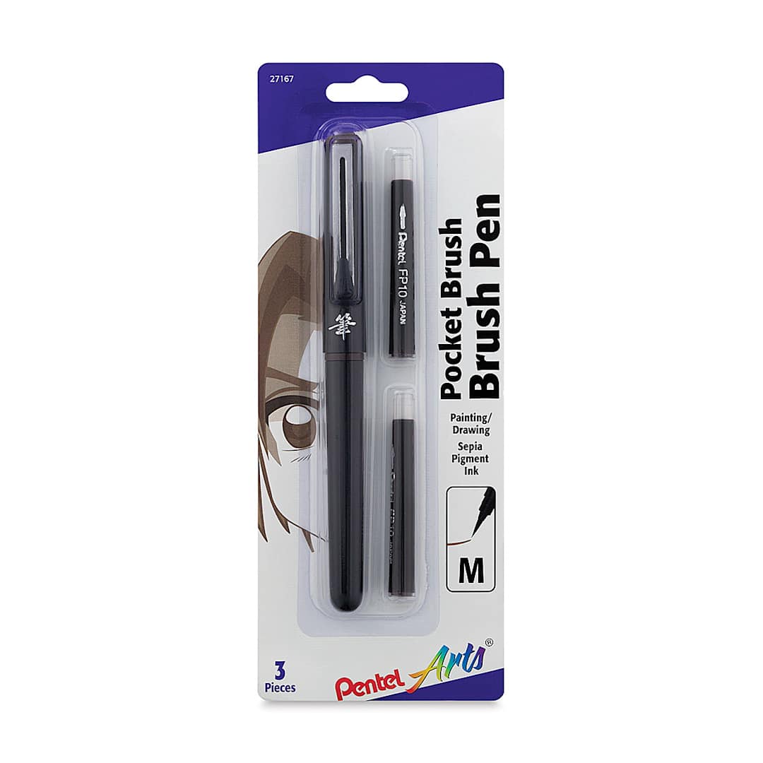 Open in modal - Pentel Pocket Brush Pen - Pen with 2 Refills, Sepia