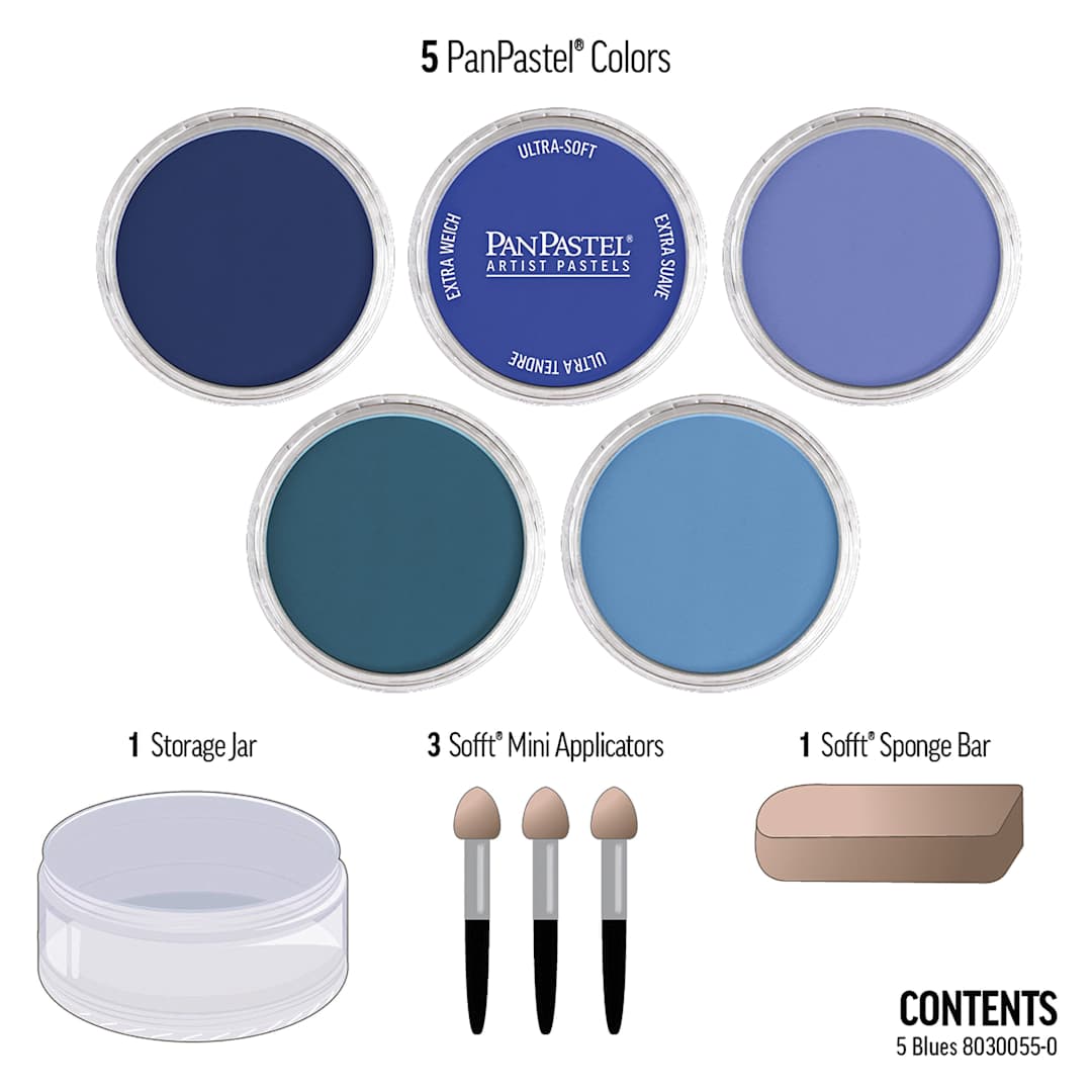 Open in modal - PanPastel Artists’ Painting Pastels Set - Blues, Set of 5 - contents