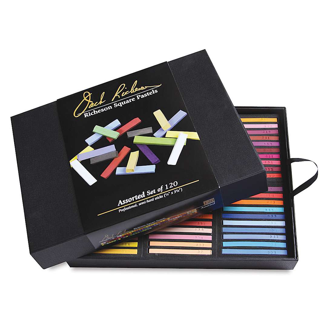Open in modal - Richeson Semi-Hard Square Pastel - Set of 120, lid open showing pastels inside