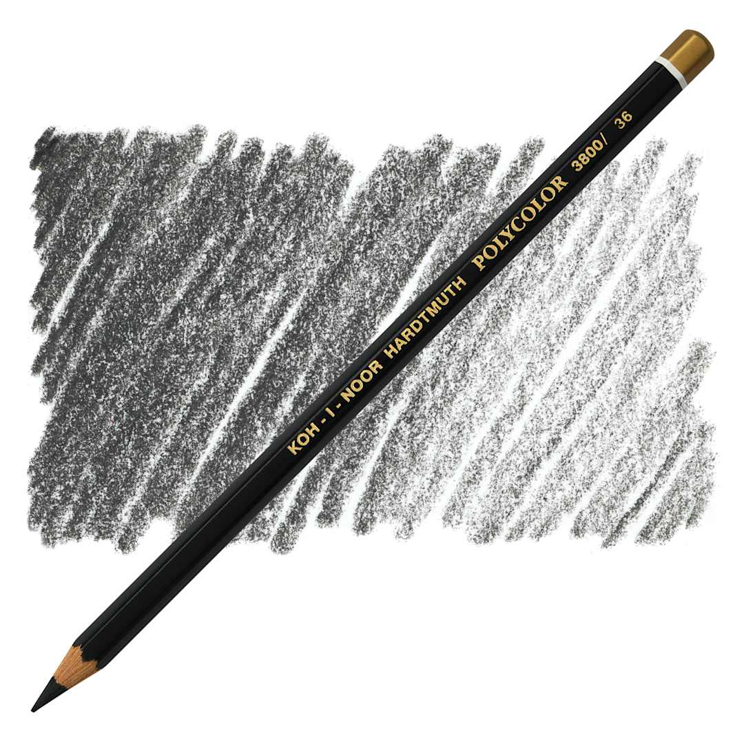 Open in modal - Koh-I-Noor Polycolor Dry Color Drawing Pencil - Black 36, swatch and pencil