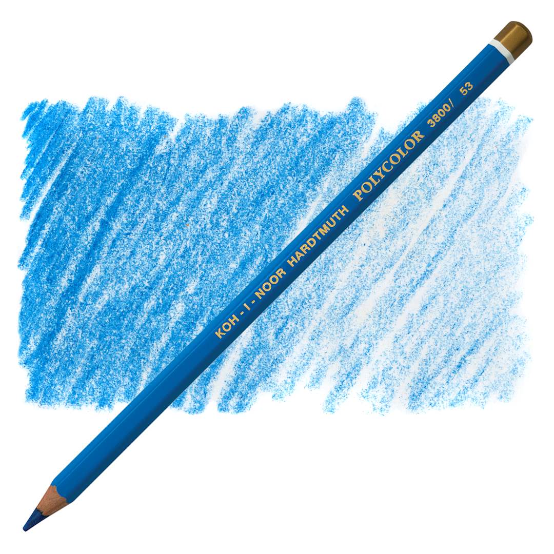 Open in modal - Koh-I-Noor Polycolor Dry Color Drawing Pencil - Phthalo Blue 53, swatch and pencil