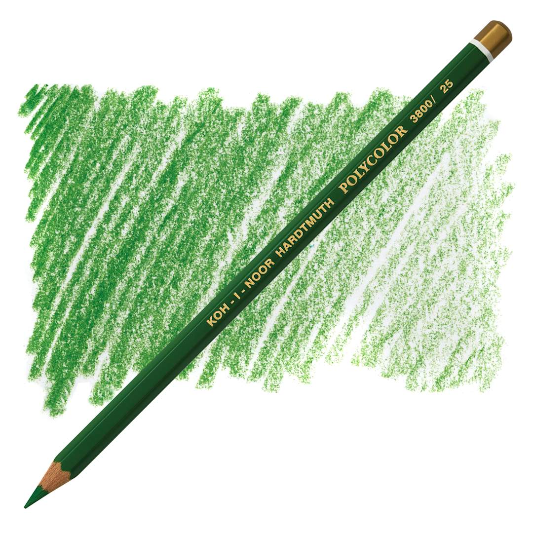 Open in modal - Koh-I-Noor Polycolor Dry Color Drawing Pencil - Grass Green 25, swatch and pencil