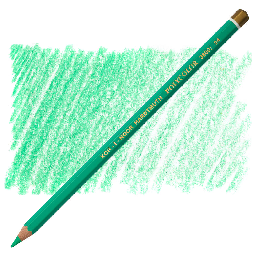 Open in modal - Koh-I-Noor Polycolor Dry Color Drawing Pencil - Pea Green 24, swatch and pencil