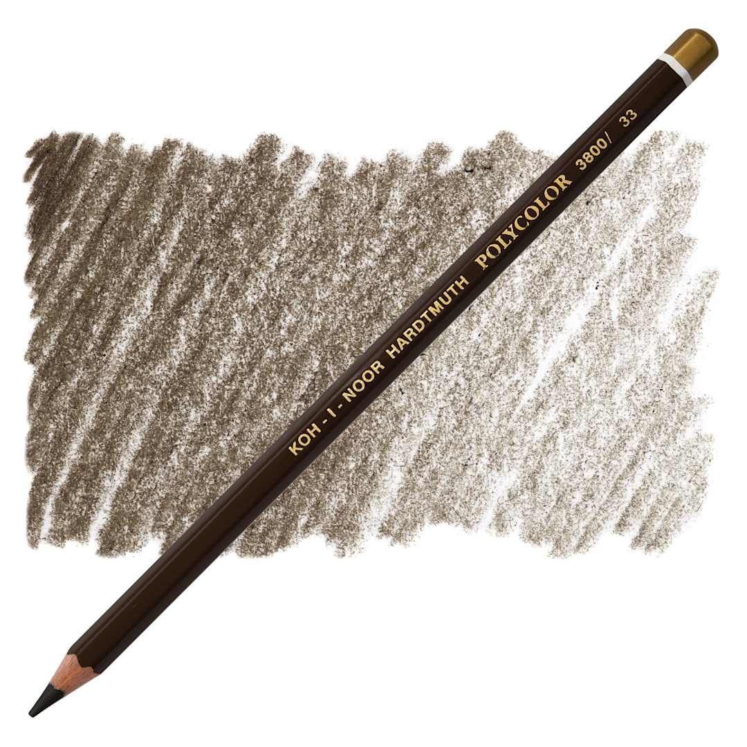 Open in modal - Koh-I-Noor Polycolor Dry Color Drawing Pencil - Dark Brown 33, swatch and pencil