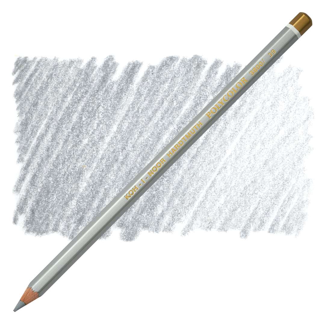 Open in modal - Koh-I-Noor Polycolor Dry Color Drawing Pencil - Silver 39, swatch and pencil