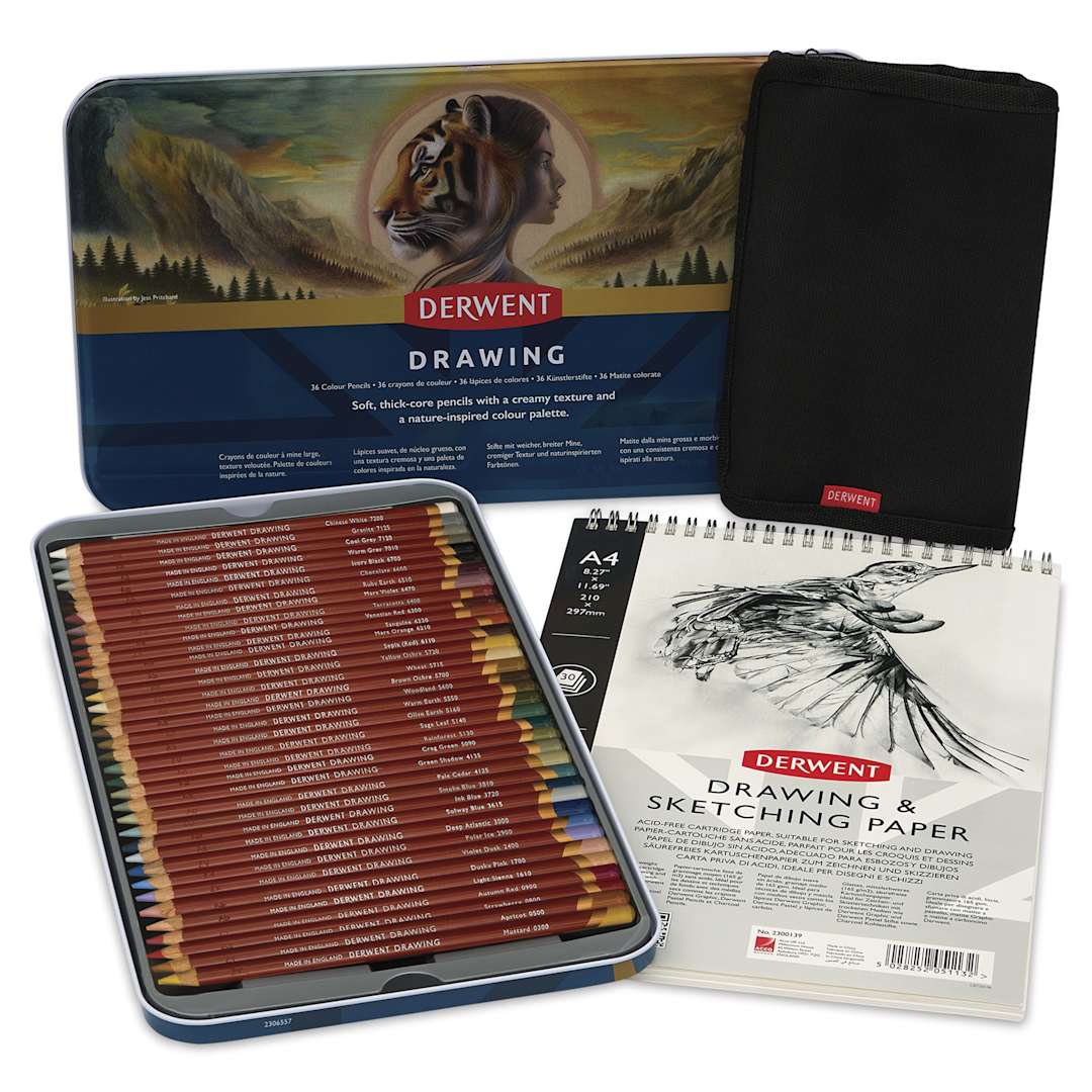 Open in modal - Derwent Drawing Pencils - Blick Exclusive! Set of 36 with Sketch Pad and Artpack