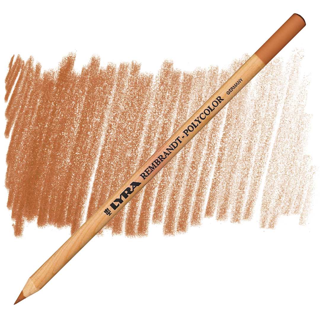 Open in modal - Lyra Rembrandt Polycolor Premium Oil-Based Colored Pencil - Burnt Ochre pencil and swatch