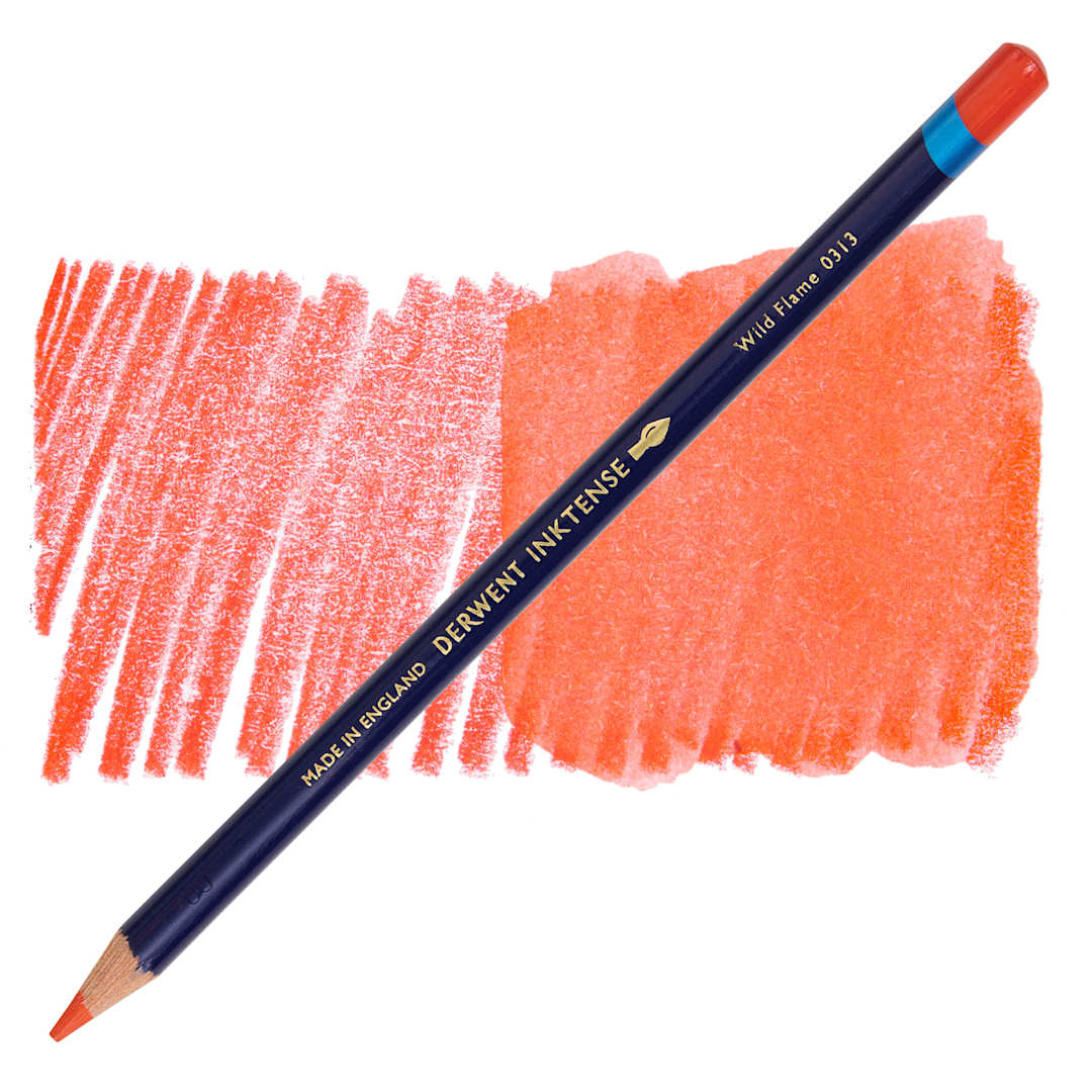 Open in modal - Derwent Inktense Pencil - Wild Flame, swatch and pencil
