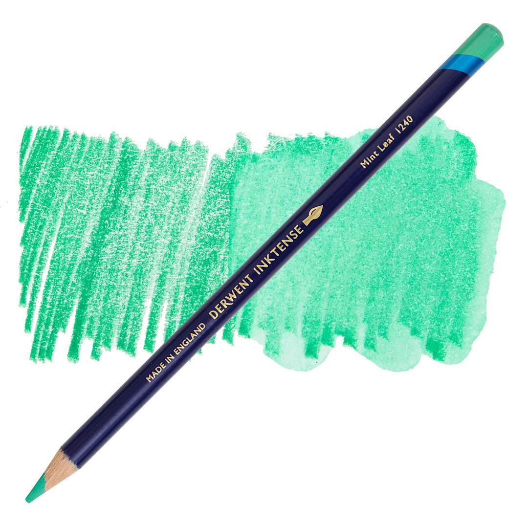 Open in modal - Derwent Inktense Pencil - Mint Leaf, swatch and pencil