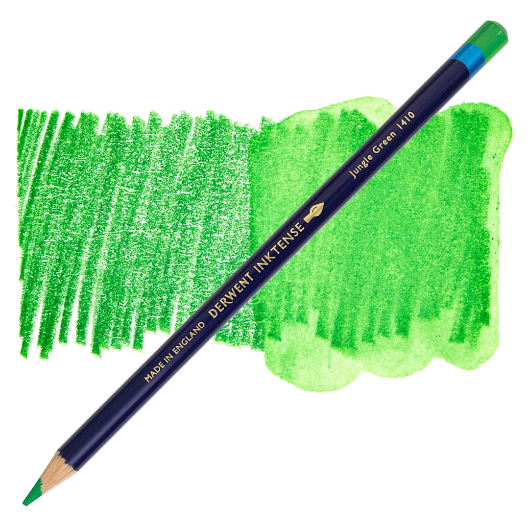 Open in modal - Derwent Inktense Pencil - Jungle Green, swatch and pencil