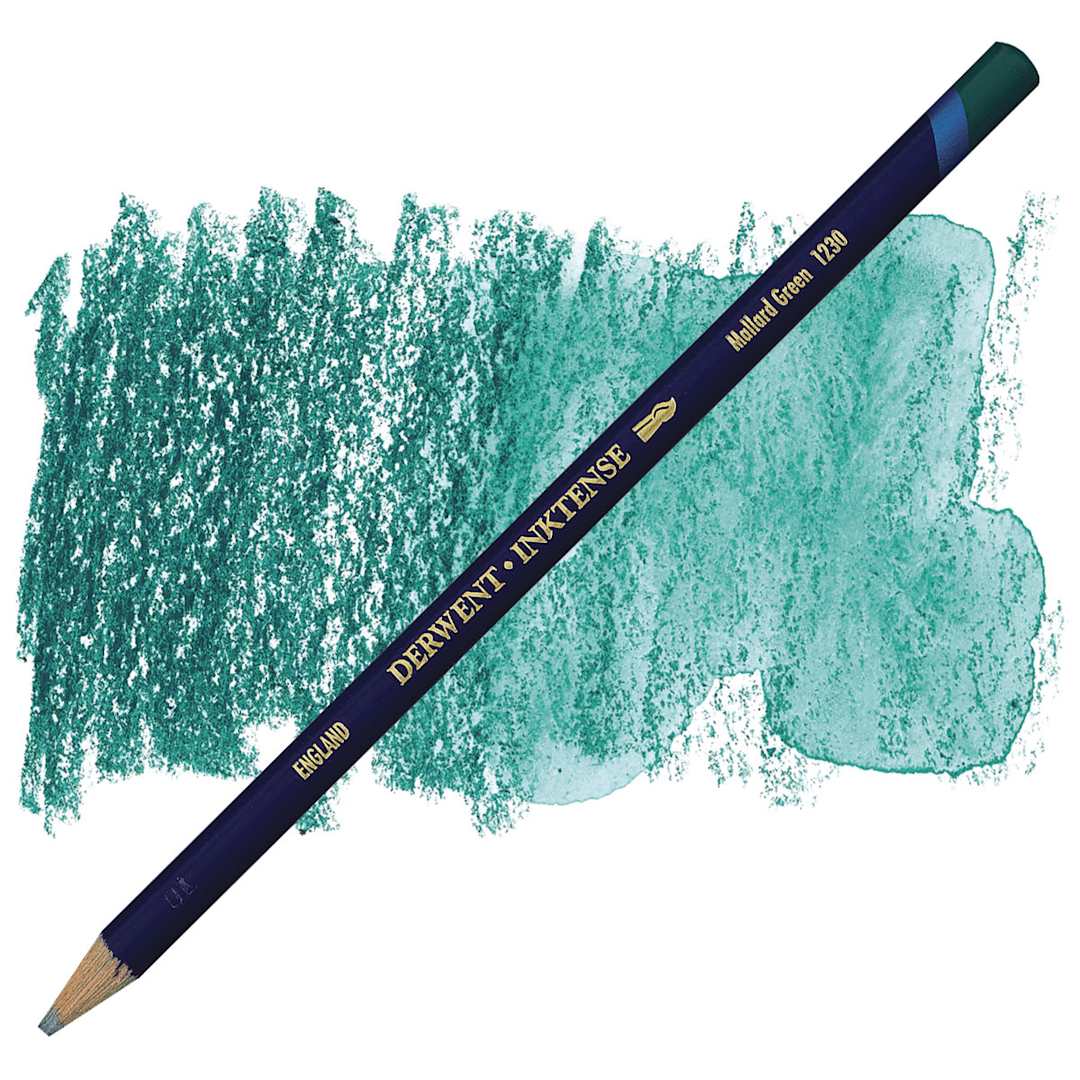 Open in modal - Derwent Inktense Pencil - Mallard Green pencil and swatch