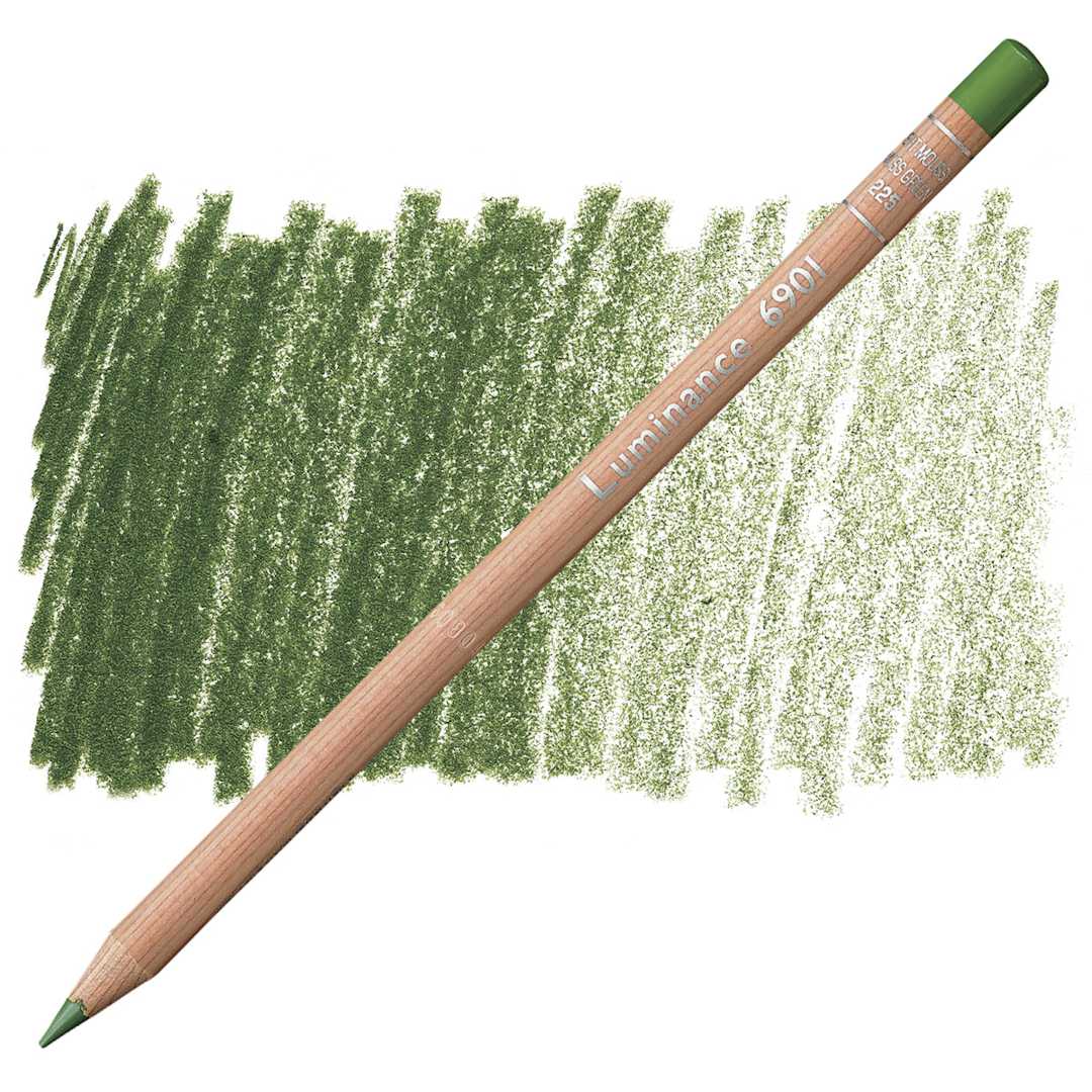 Open in modal - Caran d'Ache Luminance Colored Pencil - Moss Green pencil and swatch