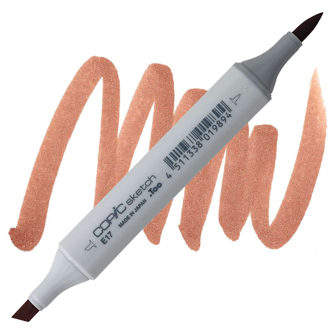 Open in modal - Copic Sketch Marker - Reddish Brass E17 marker and swatch