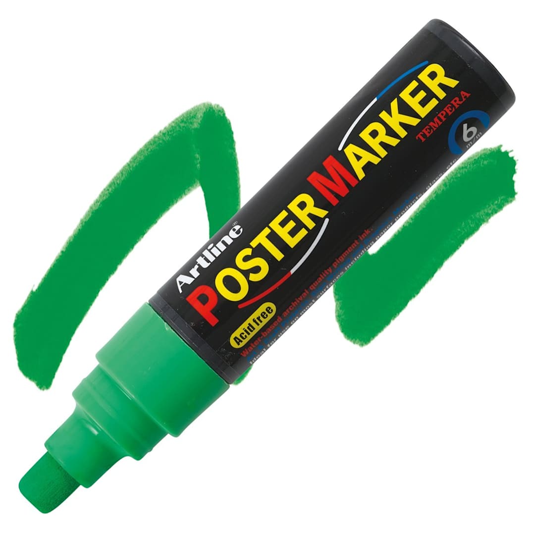Open in modal - Artline Poster Markers - 6 mm Tip, Fluorescent Green marker and swatch