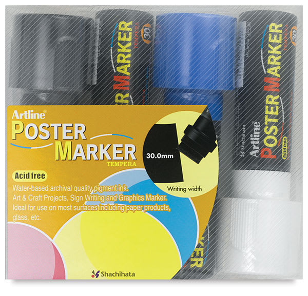Open in modal - Artline Poster Markers - Front view of package of 4 Primary 30.0 mm tip Markers